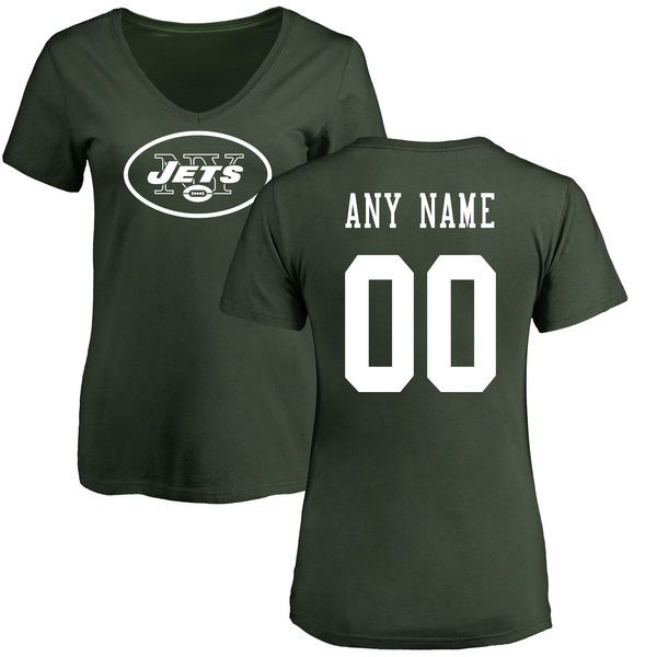 Women New York Jets NFL Pro Line Green Any Name and Number Logo Custom Slim Fit T-Shirt